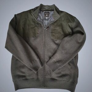 Orvis Full Zip Jacket Sweater Olive Green Quilted Shoulder Detail Men's Size XL